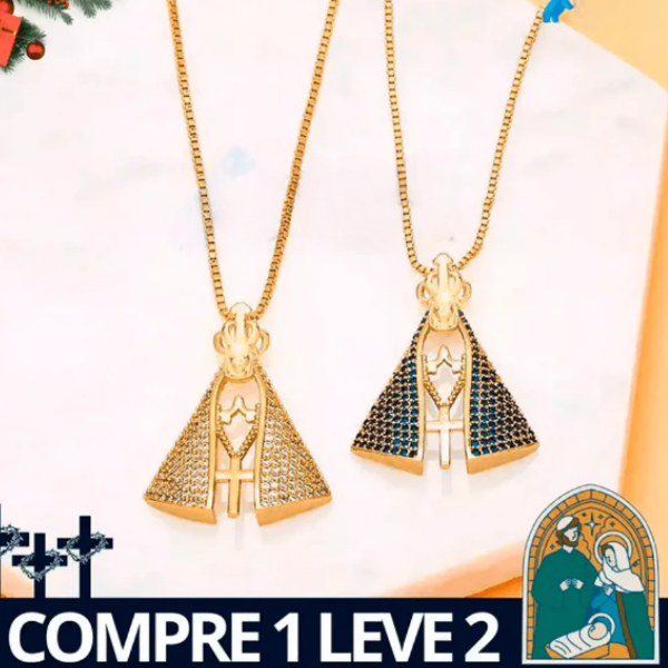 (COMPRE 1 LEVE 2) Colar Nossa Senhora Aparecida - Dupla Face com Manto de Zircônia